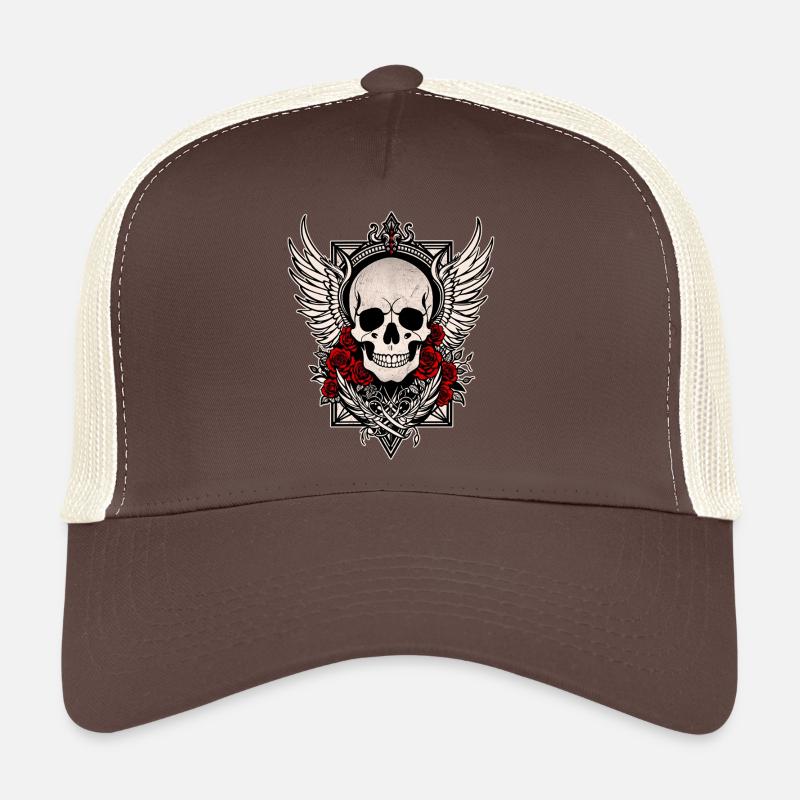 Tête de mort skull ailes d'ange roses rouges goth Casquette trucker 