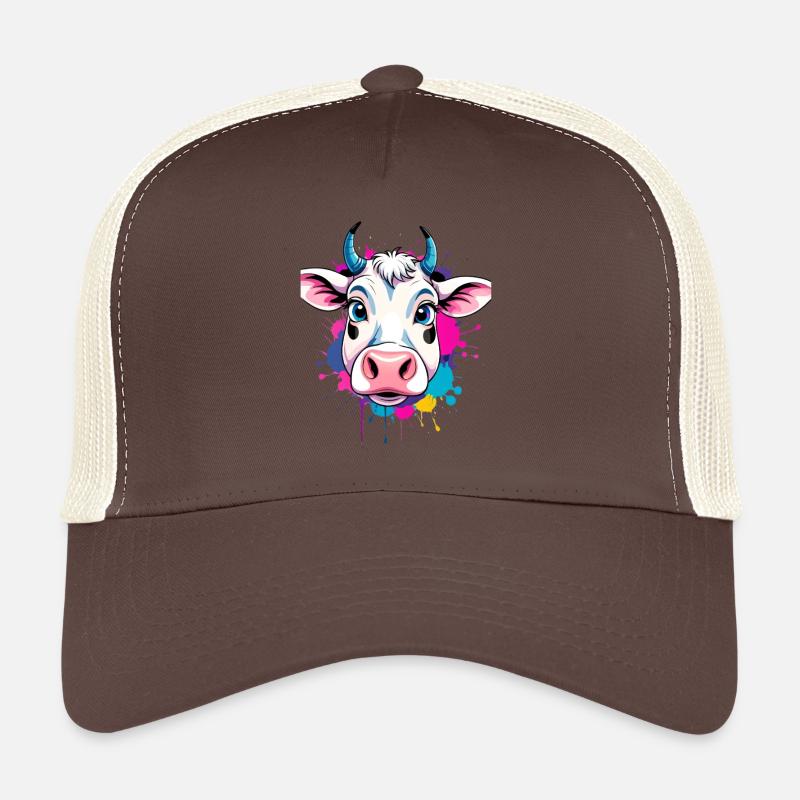 Tête de vache colorée avec éclaboussures de peinture Casquette trucker 