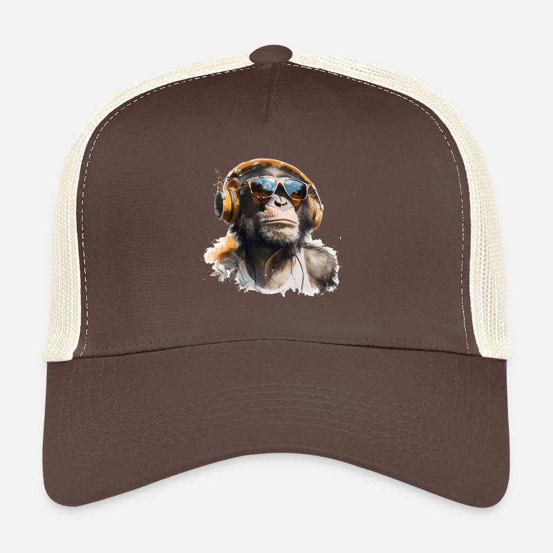 Cooler Affe mit Kopfhörer und Sonnenbrille - Trucker Cap - Braun/Beige