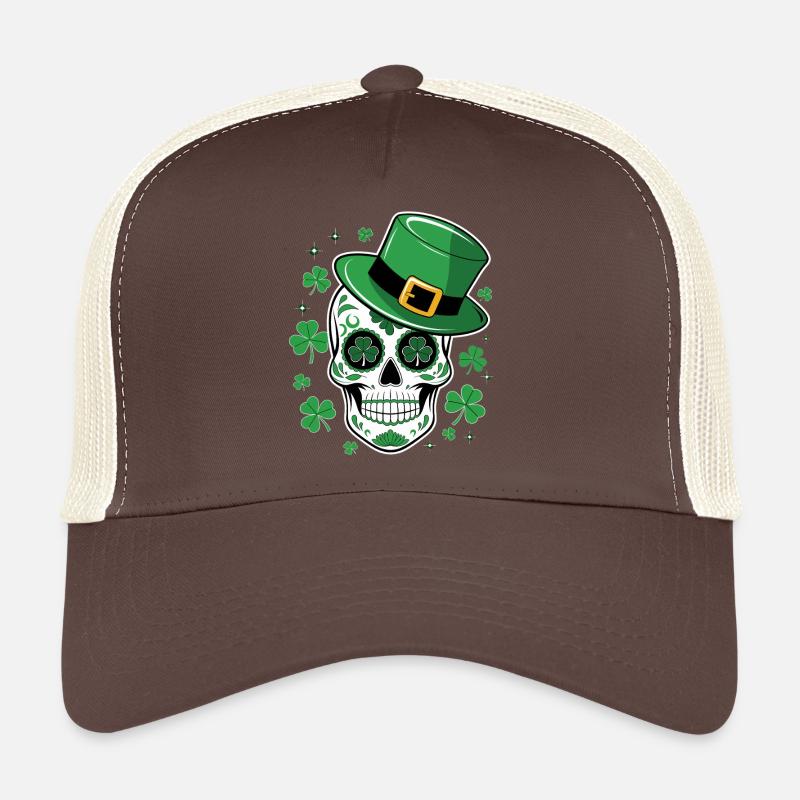 Crâne vert avec chapeau de saint Patrick Casquette trucker 