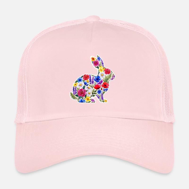 Fleurs en silhouette de lapin colorées Casquette trucker 