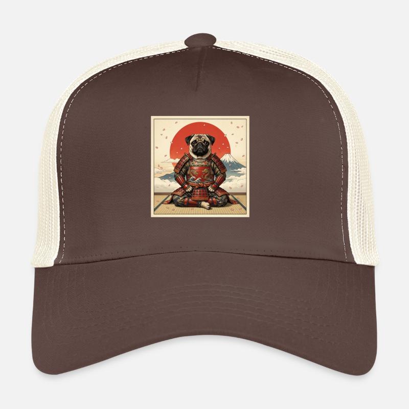 Samurai Pug Dog Warrior Japanese Art Design - Trucker Cap - brown/beige