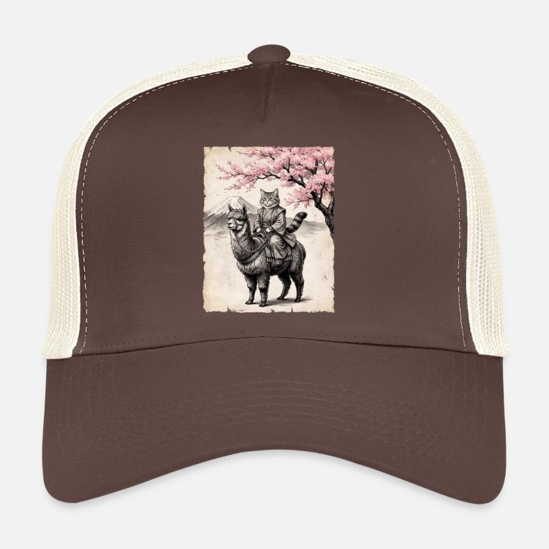Katze reitet Lama - Trucker Cap - Braun/Beige