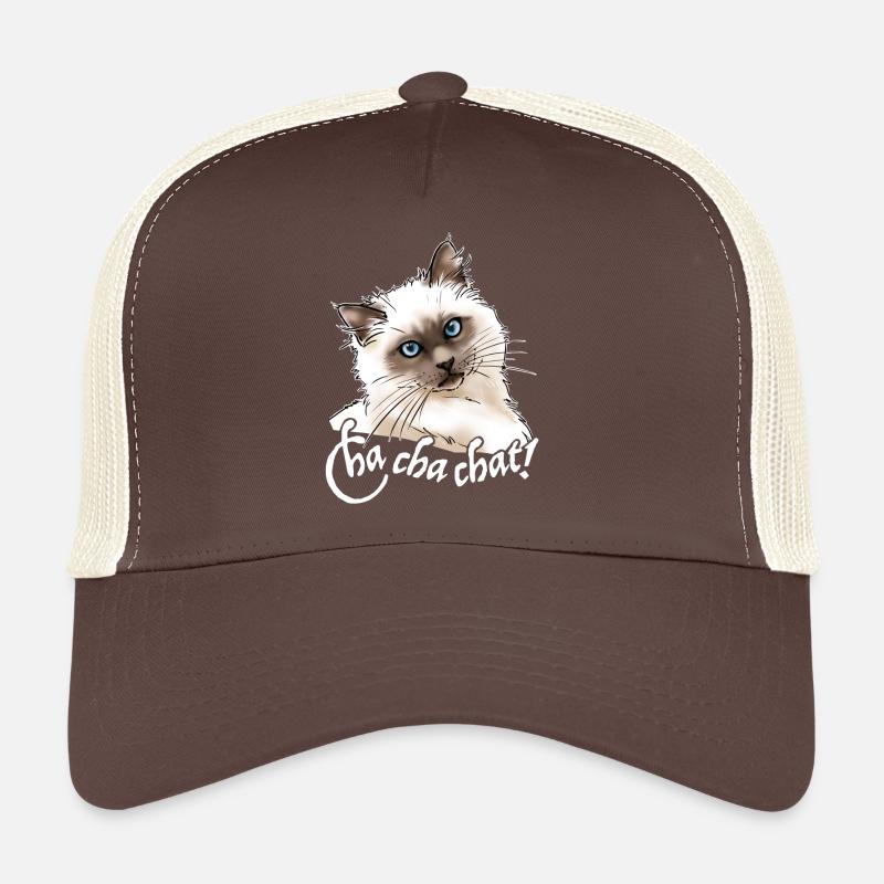 Burma-Katze "Cha Cha Katze!" (weißer Text) - Trucker Cap - Braun/Beige