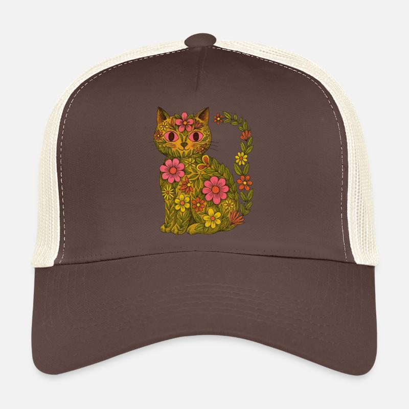 Retro 70er Jahre Blumen Kätzchen Katze Garten Boho Kunst Trucker Cap
