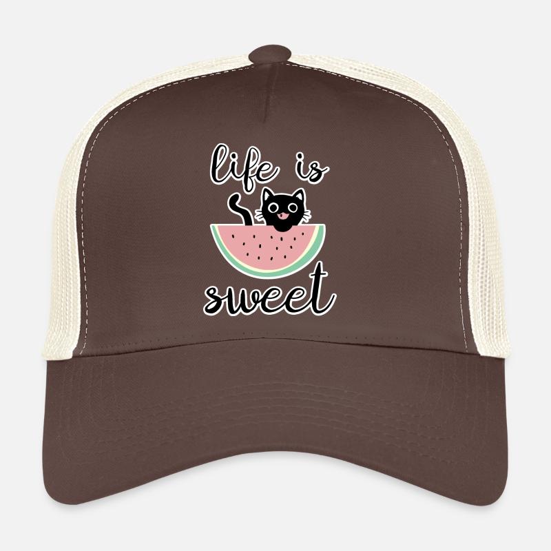 La vie est douce chat avec pastèque Casquette trucker 