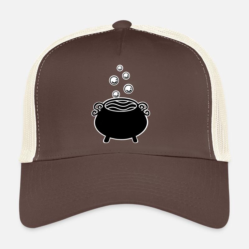 bubbling witch's cauldron black white - Trucker Cap - brown/beige