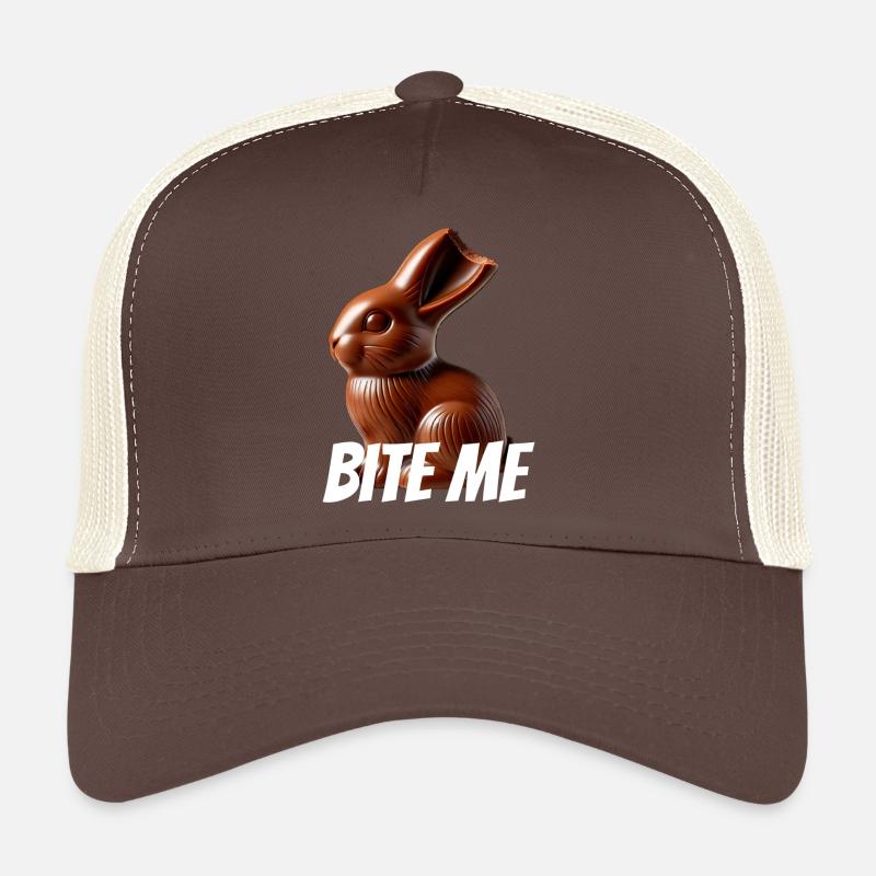 🍫 Bite Me – Lustiger Schokoladenhase 🐰 - Trucker Cap - Braun/Beige