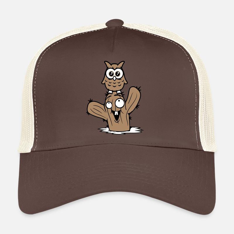 Eule Kaktus Wüste 2 Freunde glücklich Team Cartoon Trucker Cap