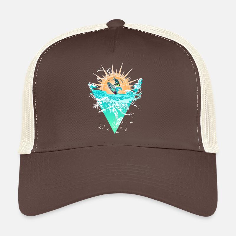 Sun circle surfers on the wave - Trucker Cap - brown/beige