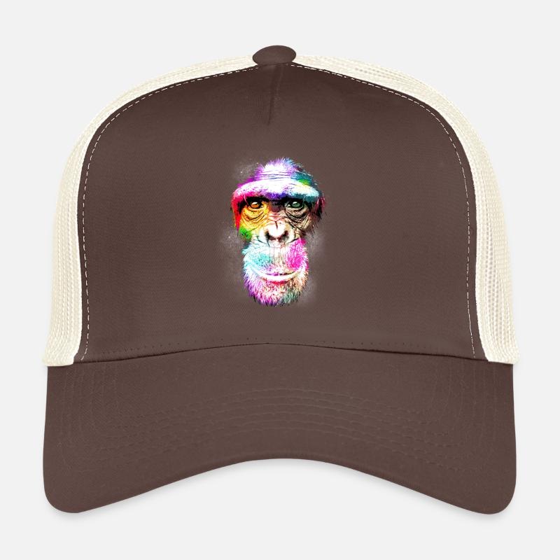 Visage de singe réaliste rétro coloré drôle graphique - Casquette trucker - marron/beige