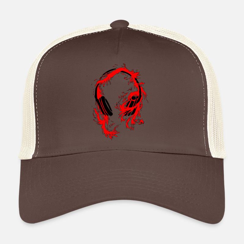 Kopfhörer Wolf Rot auf Schwarz - Trucker Cap - Braun/Beige
