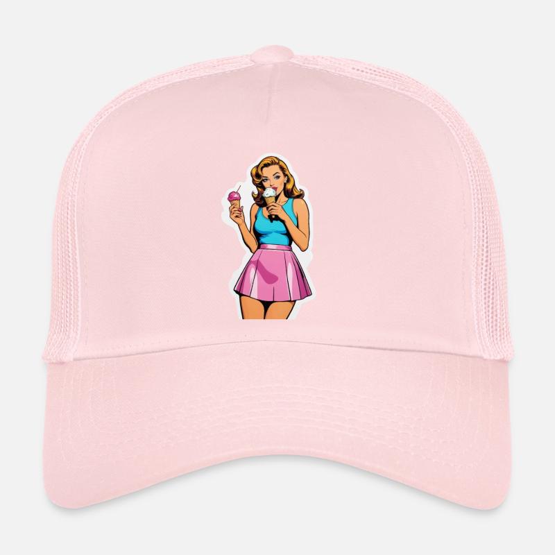 Fille rétro mangeant de la crème glacée Casquette trucker 