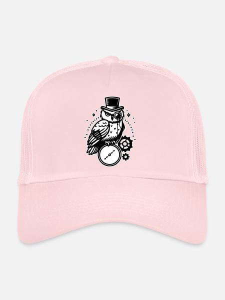 Conception de hibou et d’horloge steampunk - Casquette trucker  - rose pâle - Devant
