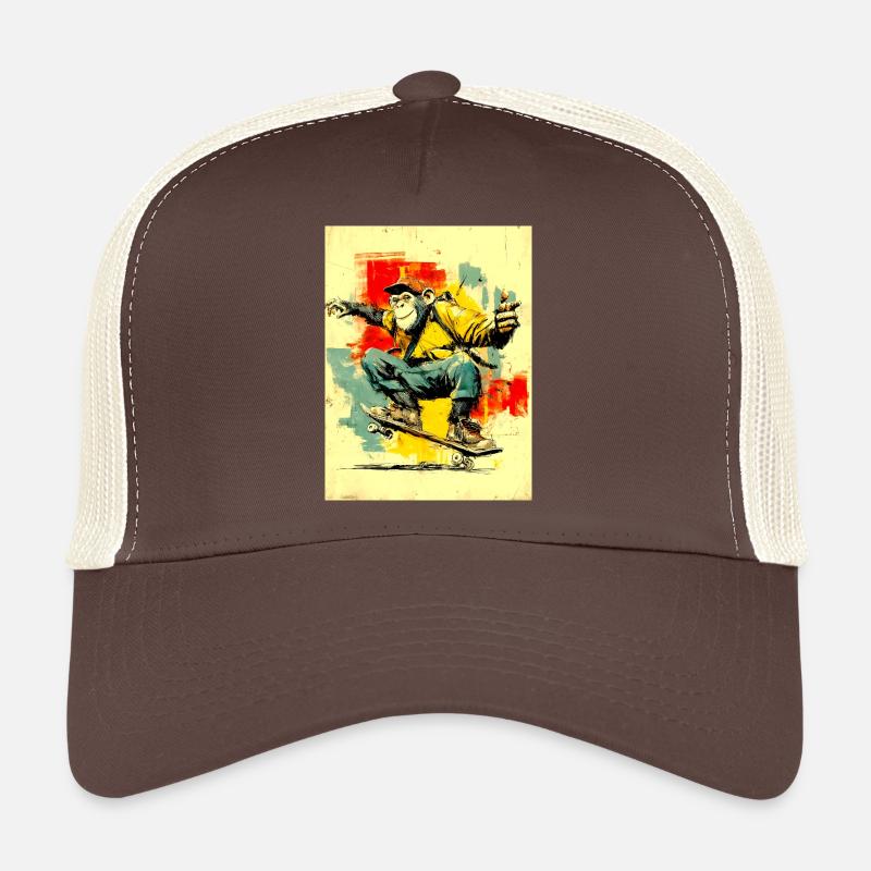 Cooler Affe auf Skateboard- modern, stylisch - Trucker Cap - Braun/Beige