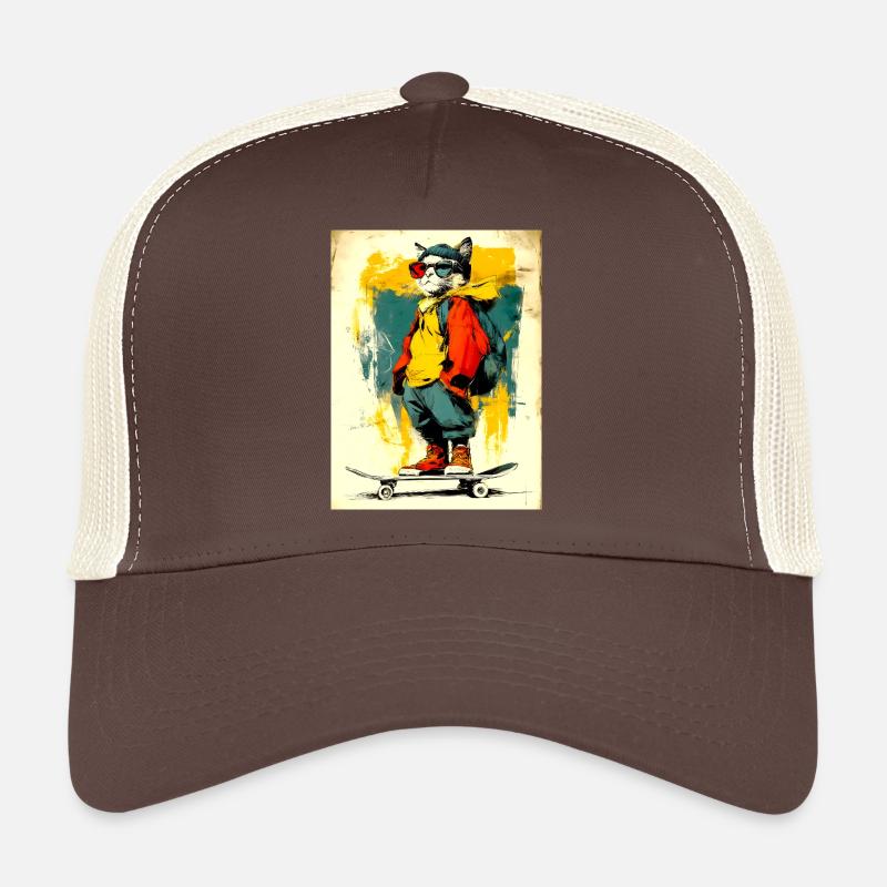 Cool cat on skateboard - modern, stylish Trucker Cap