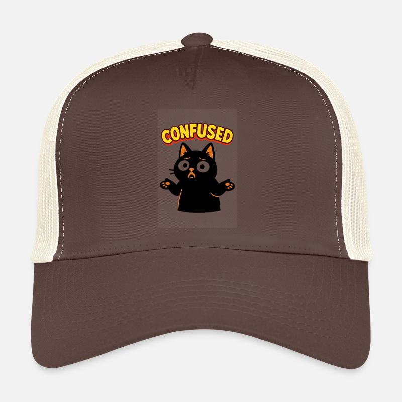 Confused Cat: Disoriented Comic Illustration - Trucker Cap - brown/beige