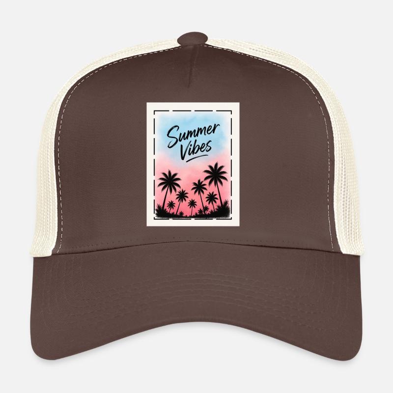 Summer Vibes Retro Palm Tree Design Trucker Cap