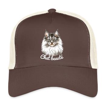 Chat beauté main coon (texte blanc) - Casquette trucker  - marron/beige - Devant