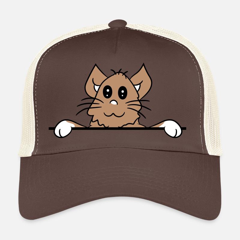 Jolie petite chatte jetant un coup d’œil caché derrière le mur Casquette trucker 
