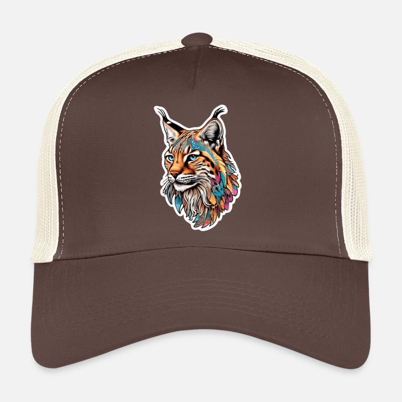 Luchs-Kopf mit buntem Tribal-Muster - Trucker Cap - Braun/Beige