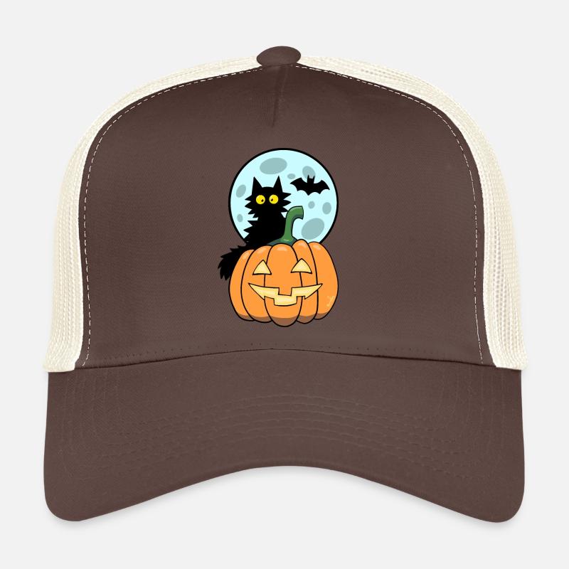 Katze auf Kürbis - Trucker Cap - Braun/Beige