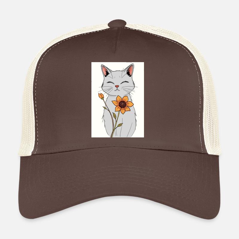 Gelassene Katze mit Sonnenblume - Trucker Cap - Braun/Beige