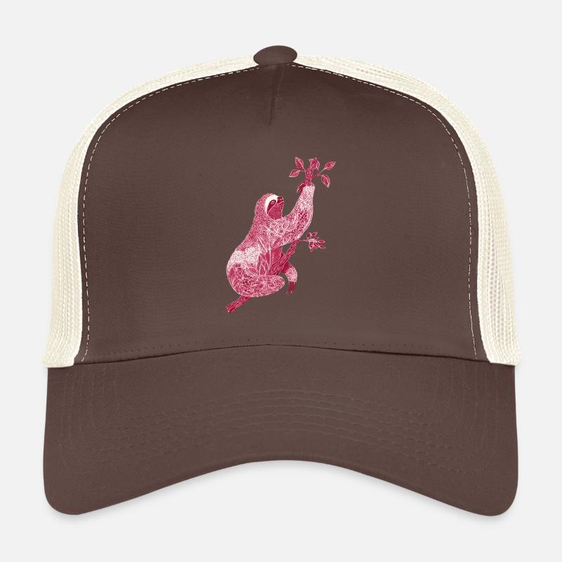 Faultier mit rotem Blumenmuster – Line Art Trucker Cap