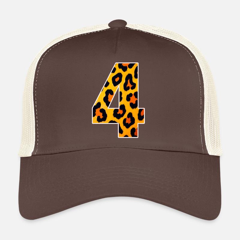 Imprimé léopard Numéral 4 Orange Feu Casquette trucker 