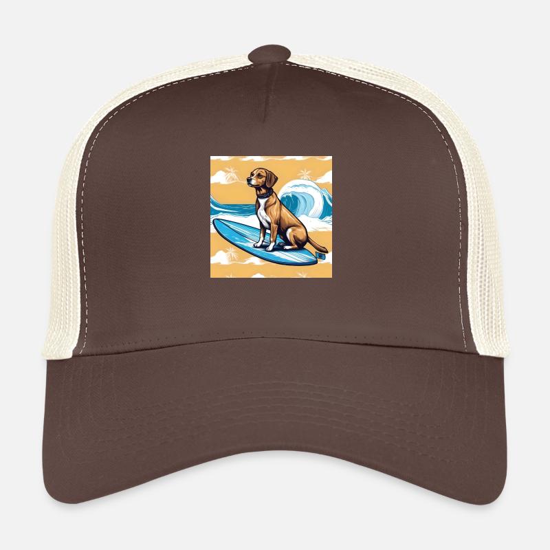 Hund auf einem Surfbrett - Trucker Cap - Braun/Beige
