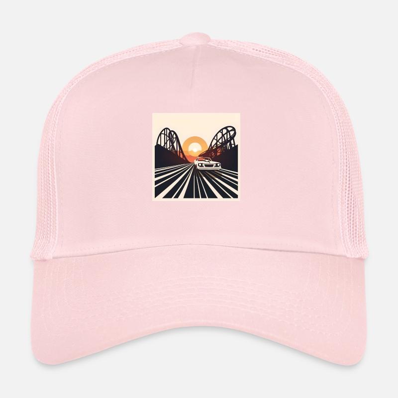 Retro Car + Roller Coaster in Sunset Trucker Cap