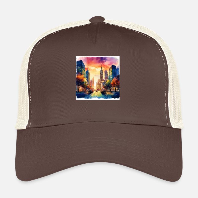 Vibrant Cityscape at Sunset Trucker Cap