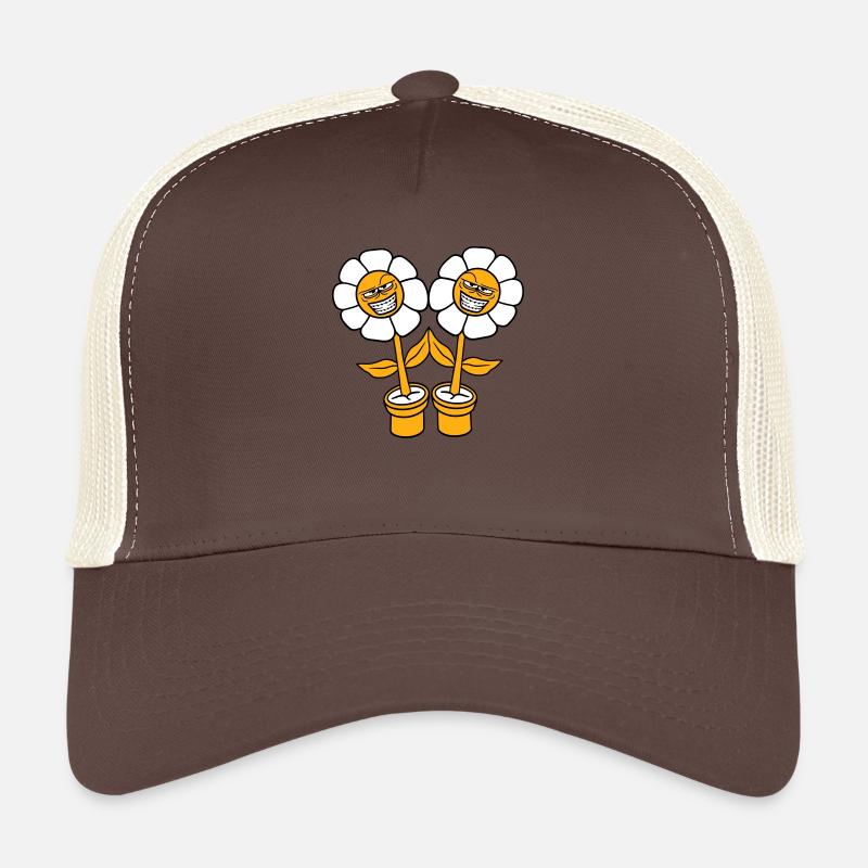 2 fleurs maléfiques Regard méchant Sourire Visage coquin Casquette trucker 