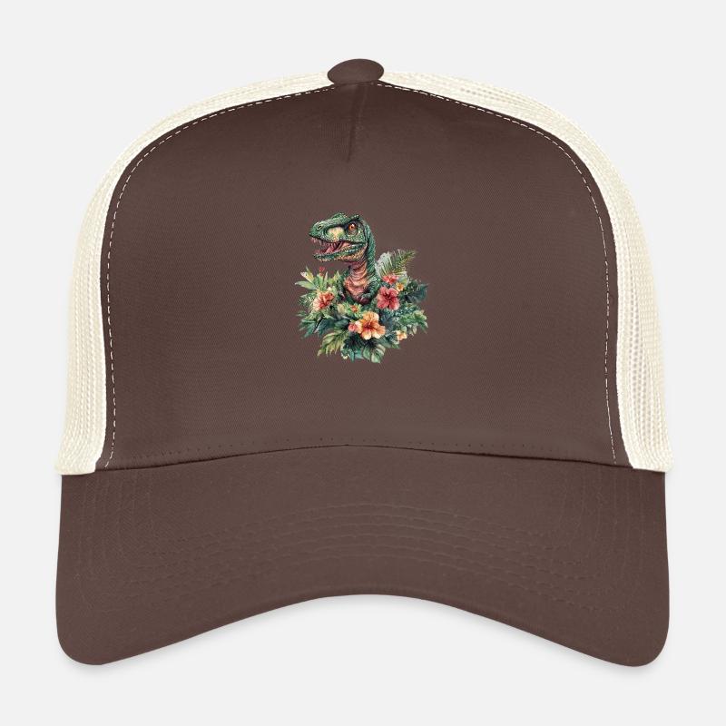 T-Rex entre les fleurs - Casquette trucker  - marron/beige