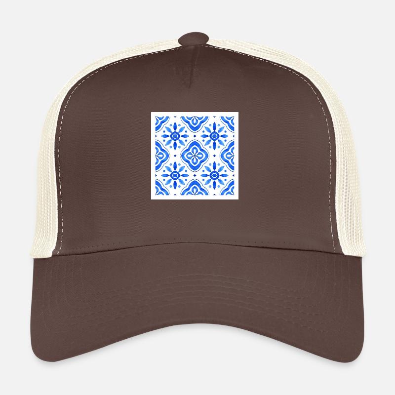 Blue Mediterranean Tile Watercolour Pattern Trucker Cap
