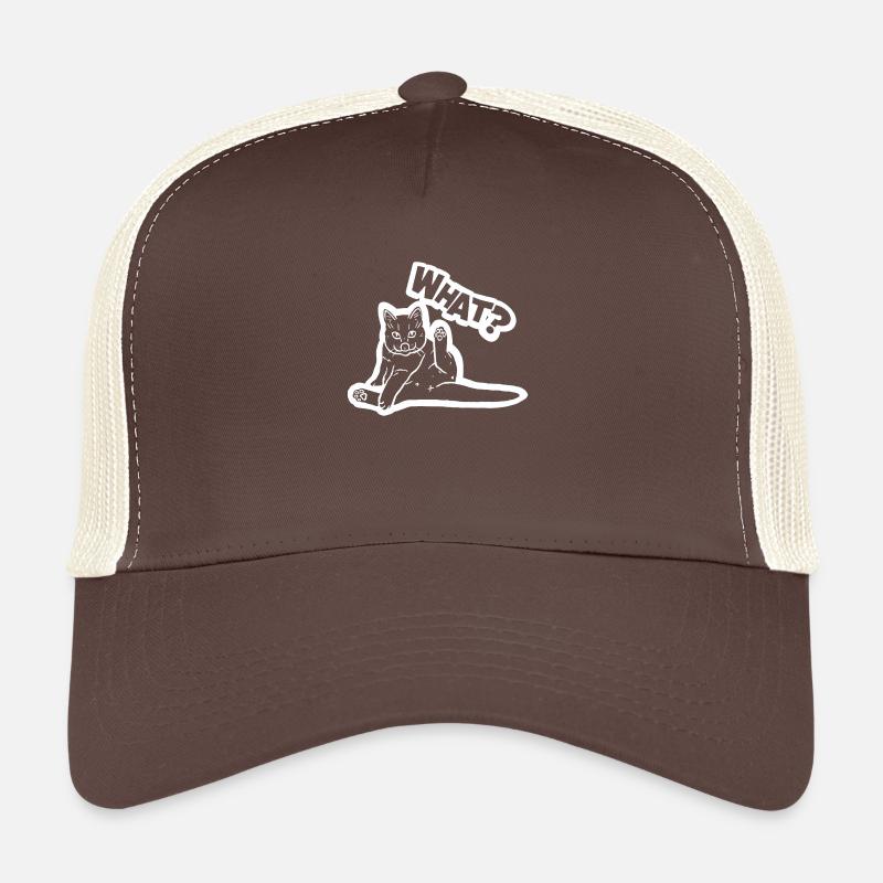 Funny Cat Meme – Quirky 'WHAT?' Illustration Trucker Cap