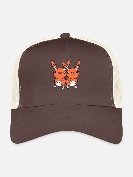 2 Lapins Équipe Drôle Grimace Idiot Drôle Sourire - Casquette trucker  - marron/beige - Devant