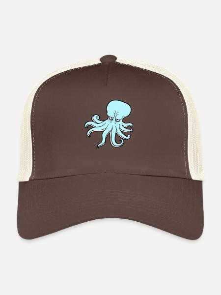 Pieuvre Pieuvre Pieuvre Calmar Céphalopode Mauvais œil - Casquette trucker  - marron/beige - Devant