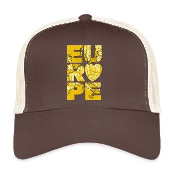 Europen Map inside Bold 'EUROPE' letters, Yellow - Trucker Cap - brown/beige - Front