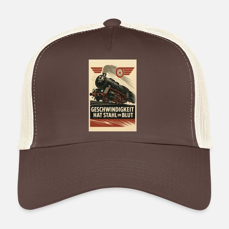 Eisenbahn Dampflok Geschwindigkeit Stahl im Blut - Trucker Cap - Braun/Beige