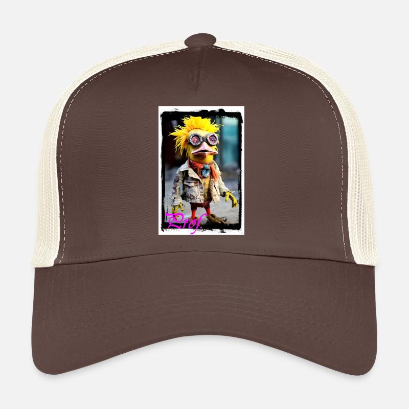 Ausgefallene Vogel-Figur Puppe mit Punk-Style Trucker Cap