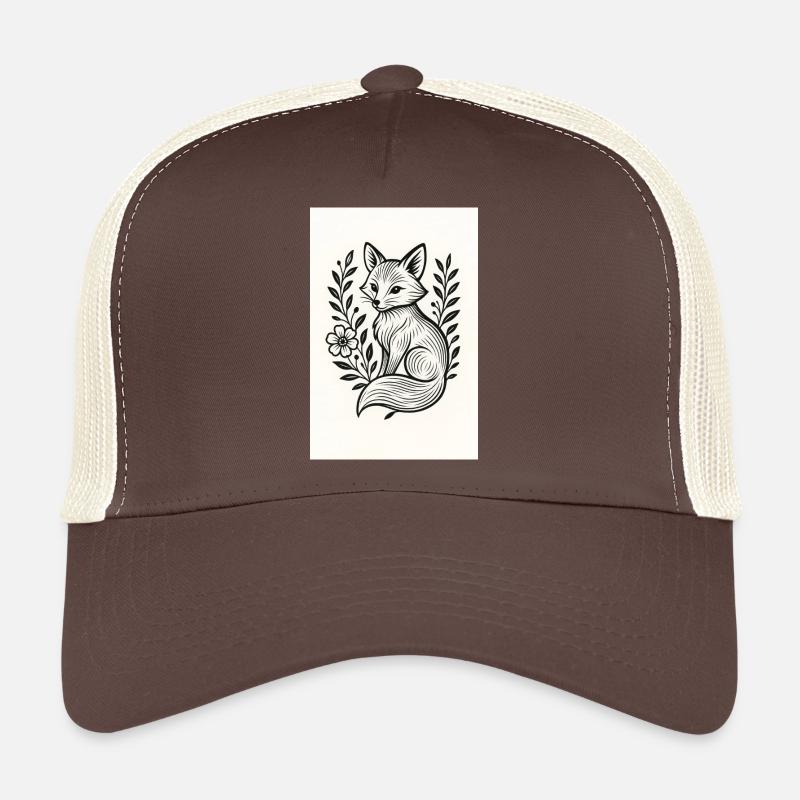 Fuchs im Blumenkranz Lineart - Trucker Cap - Braun/Beige