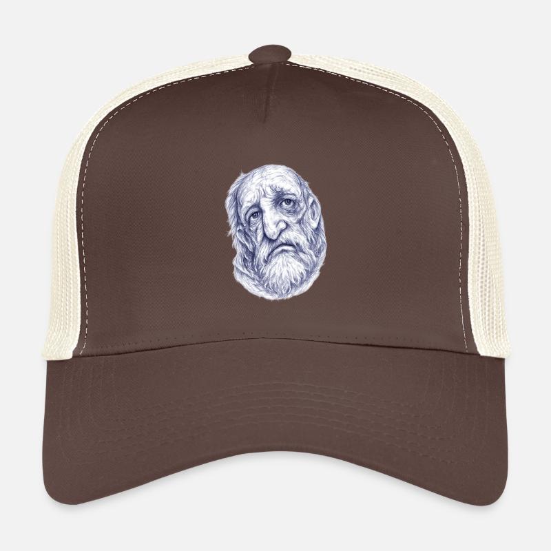 Old Man Sketch Portrait Trucker Cap