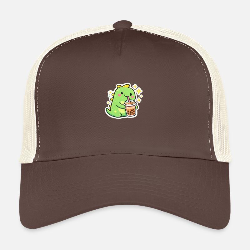 Süßer Dino mit Bubble Tea - Trucker Cap - Braun/Beige