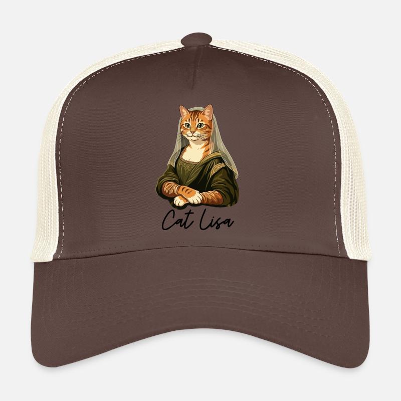 Cat Lisa Ginger Cat Mona Lisa Art Parody Trucker Cap