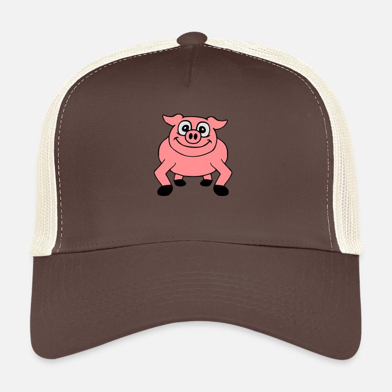 Cute cartoon comic pig peeps friendly - Trucker Cap - brown/beige