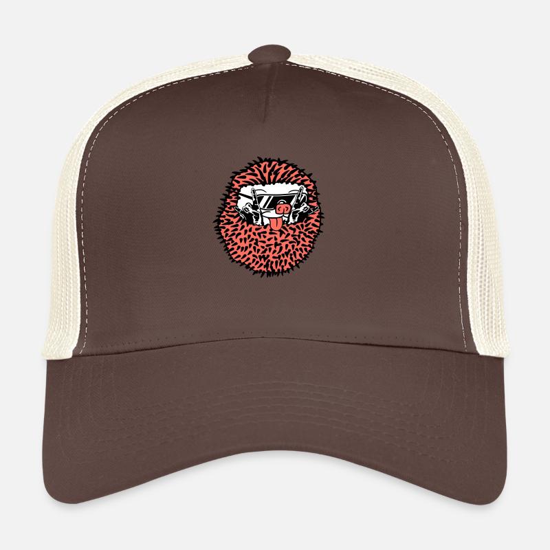 Rolled Cute Hedgehog Shows Cool Heavy Metal Hands Trucker Cap