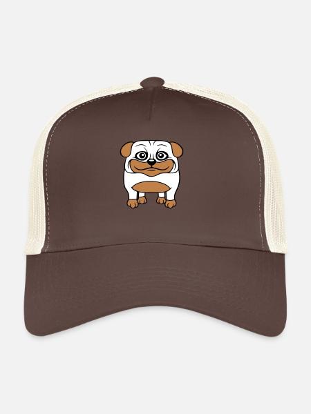 Dog Pug Small Cute Dick Love Happy Comic Fun - Trucker Cap - brown/beige - Front