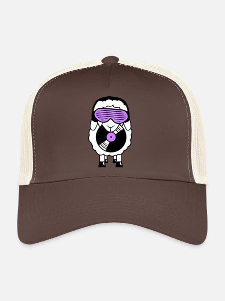 Cool DJ Mouton Vinyle Disque Soirée Club Musique Fun - Casquette trucker  - marron/beige - Devant