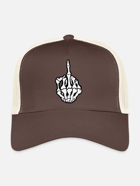 Skull Middle Finger - Trucker Cap - brown/beige - Front